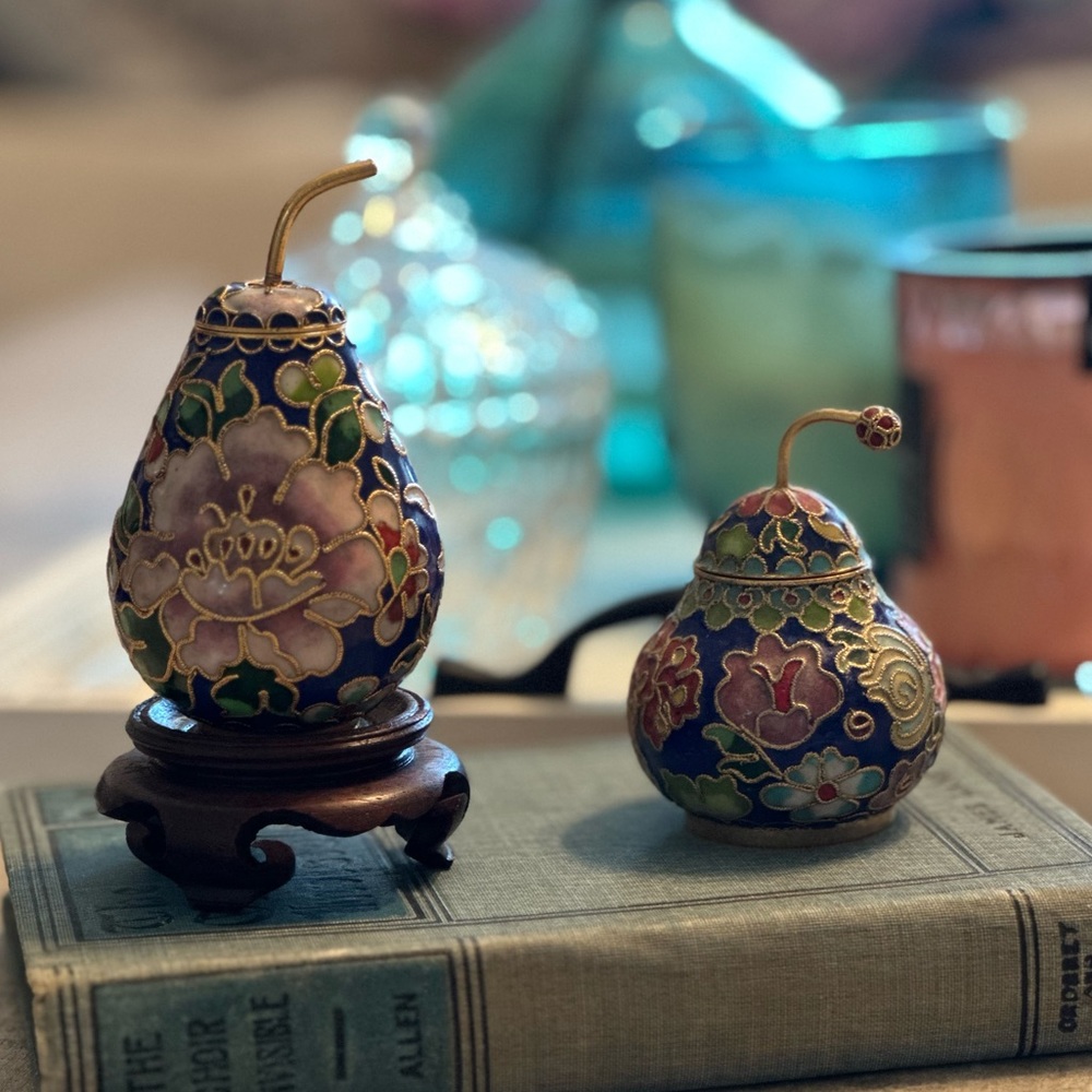 Gorgeous Blue Cloisonné Trinket Pear Set